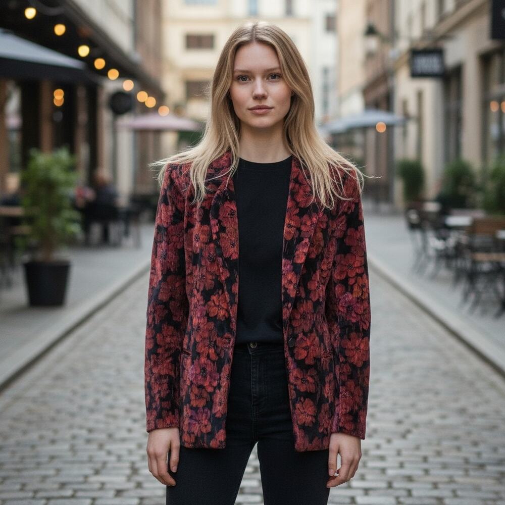 VINTAGE ELLIOT ANDREWS Women's Blazer Floral Textured Burnout Velvet sz 10 - Picture 7 of 7